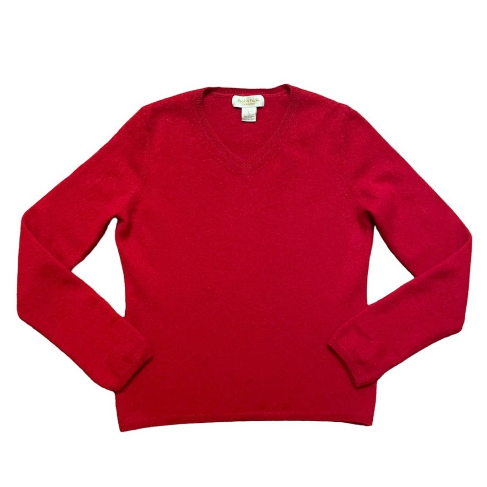 Peck & Peck Red 2 Ply Cashmere V Neck Pullover Sweater size L